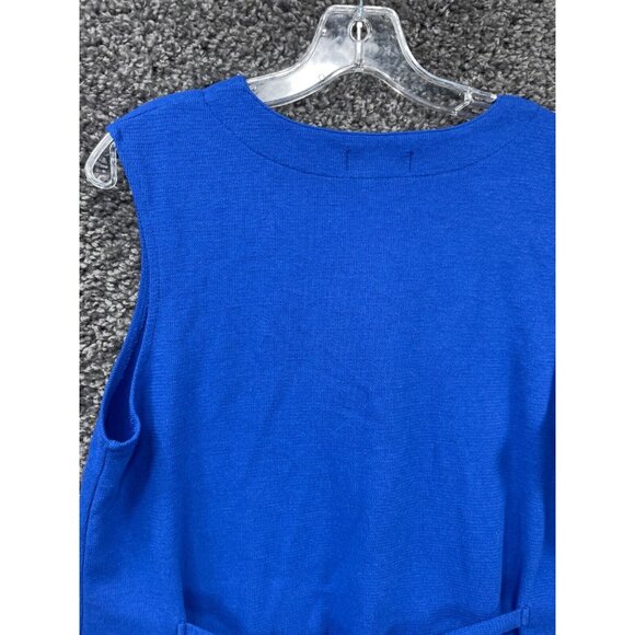 Express Tricot Vest Sweater Womens Large Blue Knit Slit V Neck Button Front - Picture 6 of 13